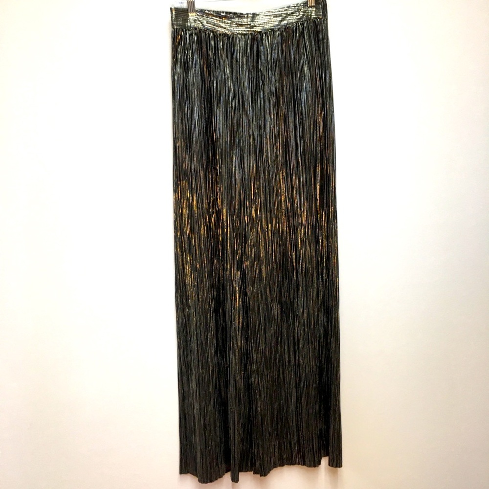 Sabina Musayev Wide Leg Crinkle Pants Medium Gold Black Flowy  Evening Glam
